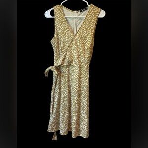 SHEILAY Gold Leaf Print Midi Dress